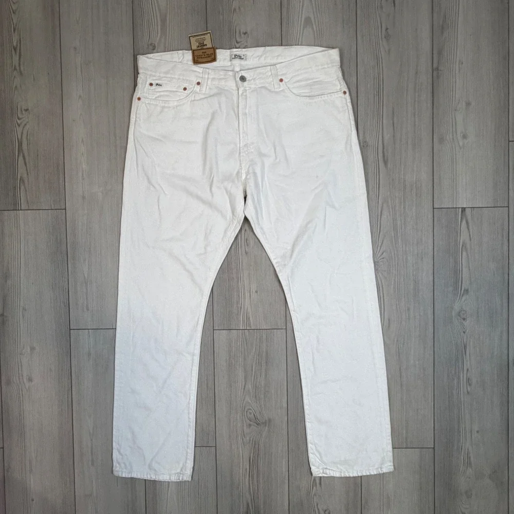 Polo Ralph Lauren Varick Slim Straight Hemp Denim Jeans White 38x32 NWT